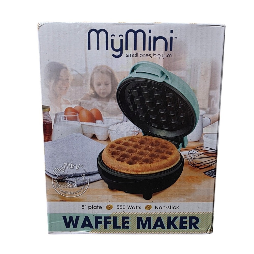 Nostalgia My Mini Waffle Maker 5 Inch Non Stick Teal Compact MWF5TL New‎ B3